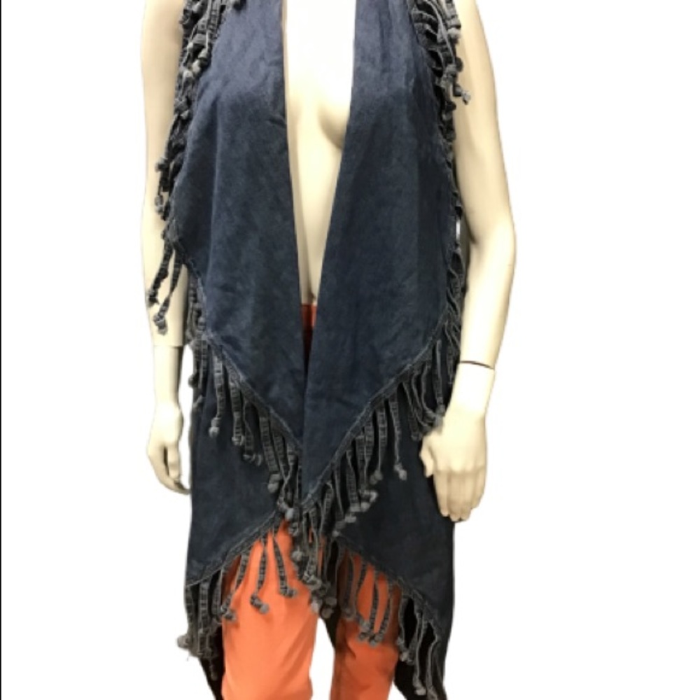 Retro Fringe Cowgirl Denim Boho Duster Trench Coat